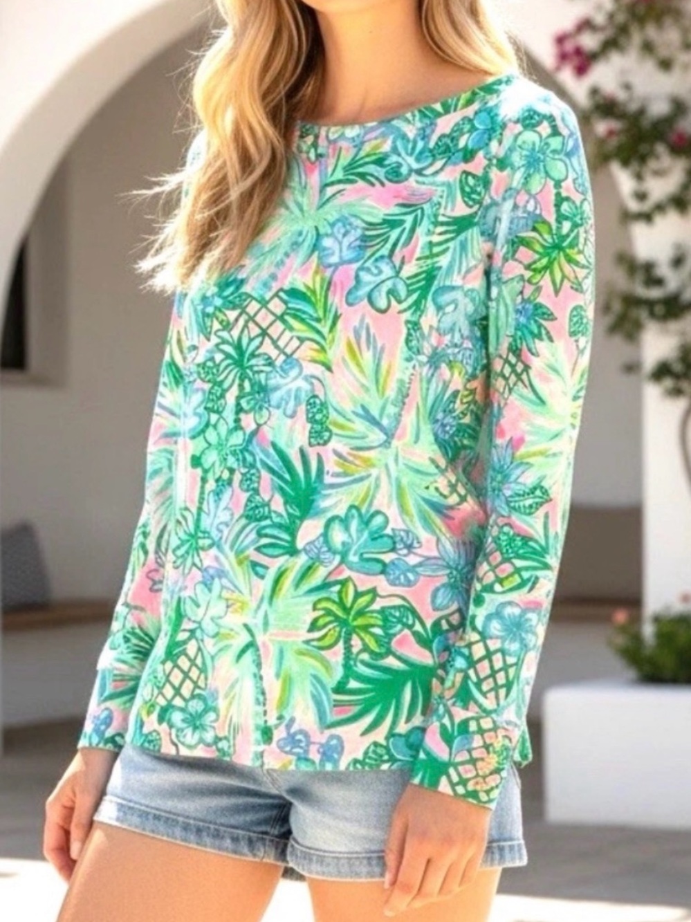 Lilly Pulitzer Aleah Pink, Green and Blue Boatneck Long Sleeve Top Size Medium - Picture 9 of 9
